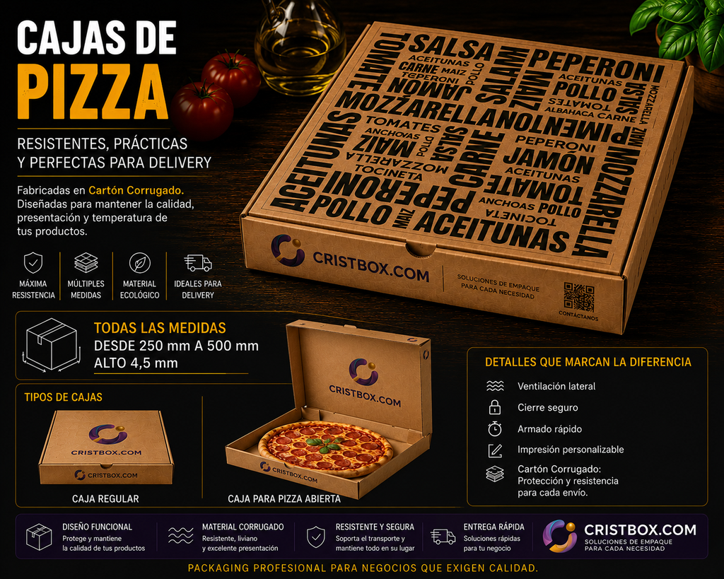 Cajas de Pizza Profesionales | Todas las Medidas | Resistentes para Delivery